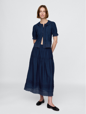 Women's Blue DÔEN Eyelet Maxi Skirt
