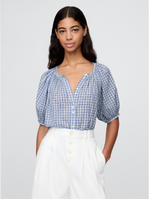 Women's Blue DÔEN Gingham Blouse