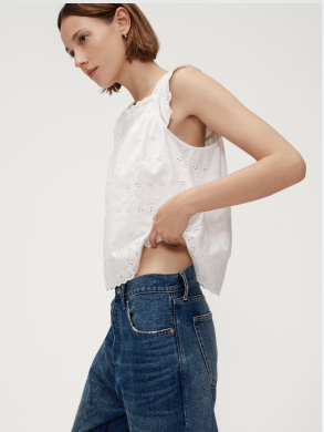 Women's White DÔEN Eyelet Sleeveless Top