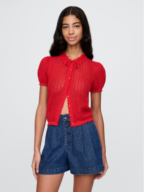 Women's Red Linen Blend Cardigan