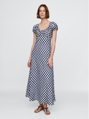 Women's Linen Gingham Maxi Dress​