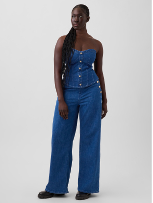 Pintuck Stride Wide-leg Jeans